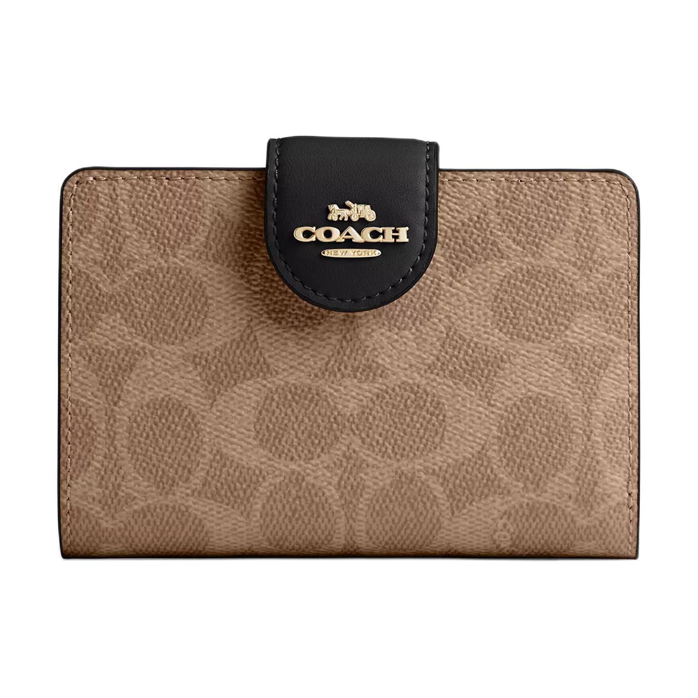 New COACH Leather Wallet Medium Size Women s Tan Black CW786-IMQRX 33038216CM 7973₽