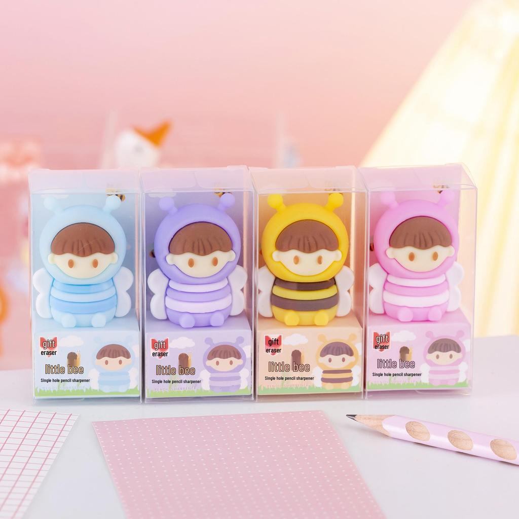 Portable Cute Cartoon Pencil Sharpener with Eraser for Primary Students - Stationery Gift
