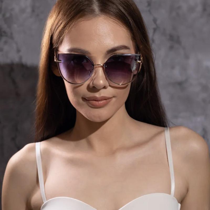 Protective Glasses 2pcs Frameless Oversized Cat Eye Sunglasses Female Metal Frame Gradient Sun Glasses Outdoor UV400 Eyeglasses