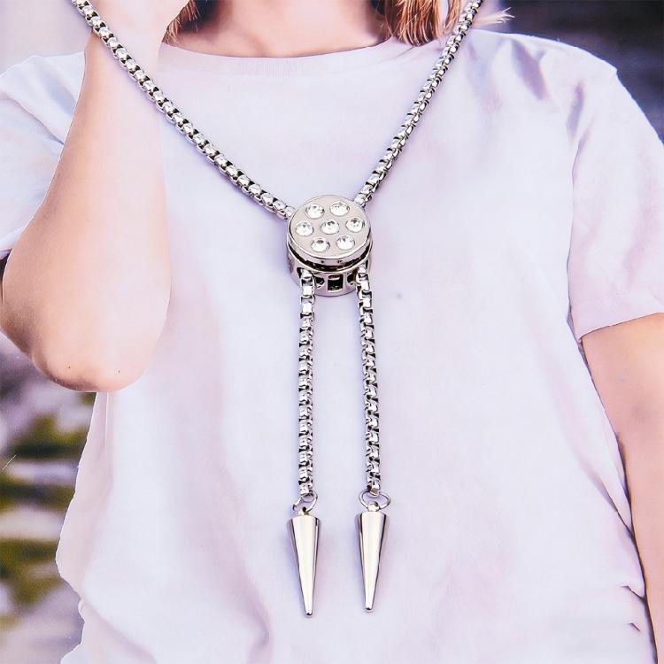 Perfect Gift Stainless Steel Bolo Necklace with Sliding Block Design and Rhinestones Design for Daily & Parties