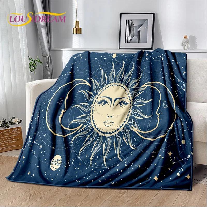 Misteriosa Manta de Franela Suave con Mandala del Sol y la Luna del Tarot para Camas, Dormitorio, Sofá, Picnic, Manta de Tiro para Ocio al Aire Libre, Regalo