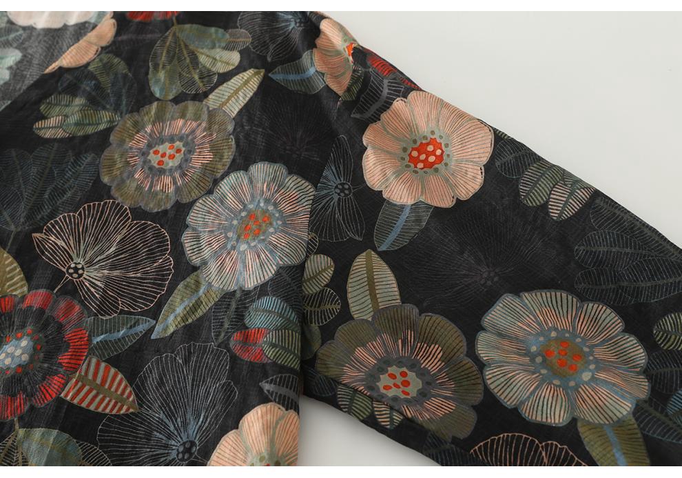 Autumn 2025 Artistic Retro Floral V-Neck Shirt: Cotton Linen, Age-Reducing, Plus Size, Casual
