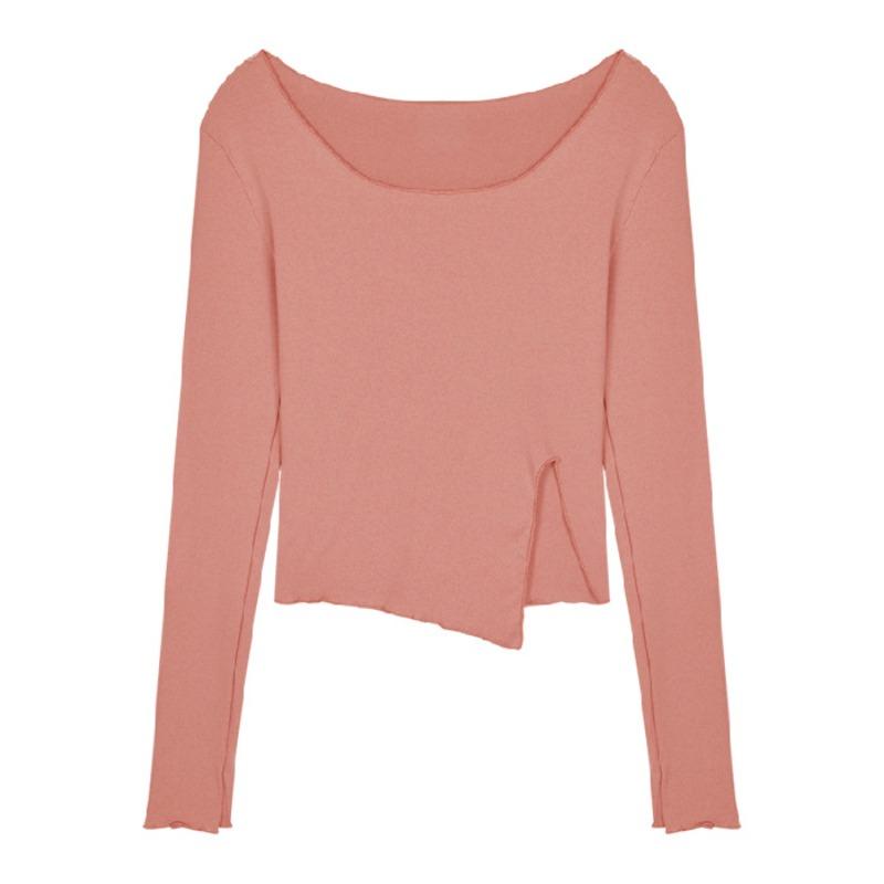 Solid Color T-shirt Women Short Irregular Slim Open Long Sleeve with Base Shirt Autumn Slim Top Trend