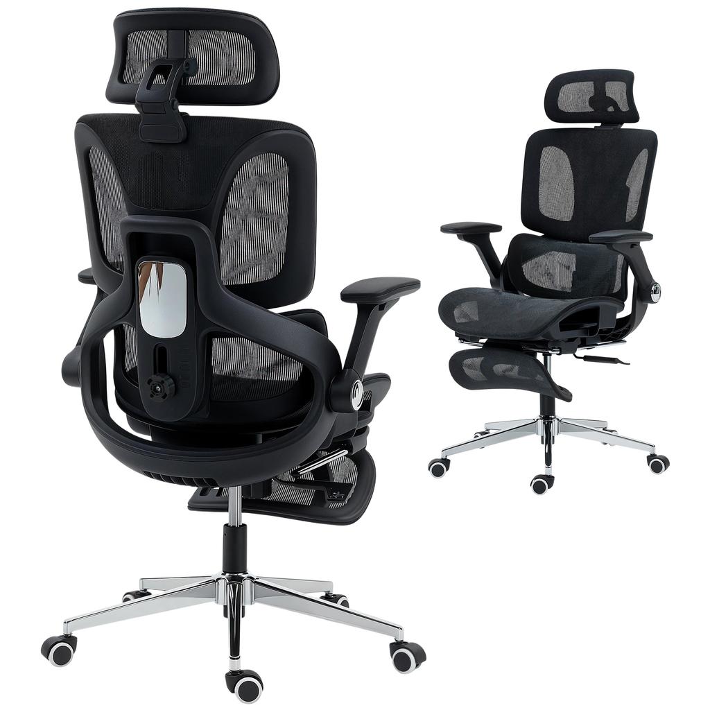 Office Chair, Ergonomic, 4D Armrests, Adjustable Headrest and Seat Depth, Black Mesh