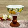 Bohemian French Retro Ceramic Dessert Bowl with Wooden Stem.