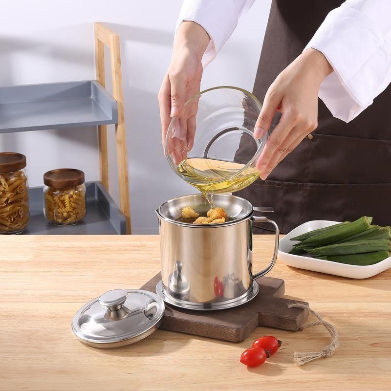 Recipient pentru unsoare de slănină Recipient pentru ulei de bucătărie Cutie cu strecurătoare pentru depozitarea uleiului pentru prăjirea cărnii și depozitarea grăsimilor pentru gătit