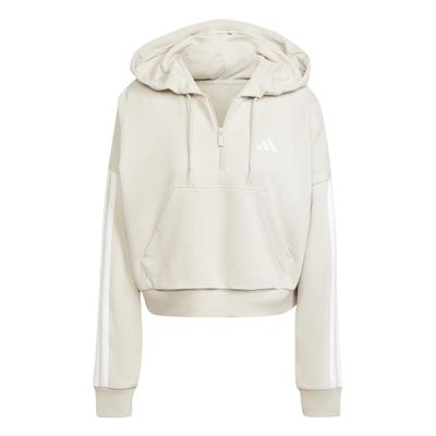 Essentials 3-Stripes French Terry Quarter-Zip Hoodie Wonder Alumina/White Women Streetwear JN1958