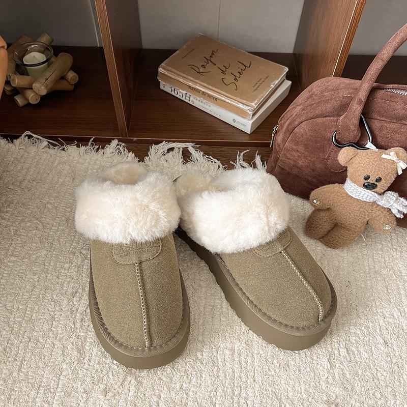Thick-soled Wool Integrated Slippers Outer Slippers 2025 New Autumn and Winter Bag Head Fluffy Slippers Piled Cotton Slippers