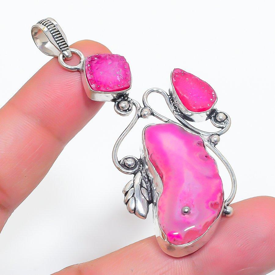 

Подвеска из натурального розового драгоценного камня друзы из стерлингового серебра 925 пробы 2,48 дюйма T3D16