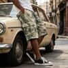 Pantaloncini cargo da uomo casual con stampa sfumata, coulisse, tasche multiple, lunghezza al ginocchio, vestibilità comoda, materiale leggero
