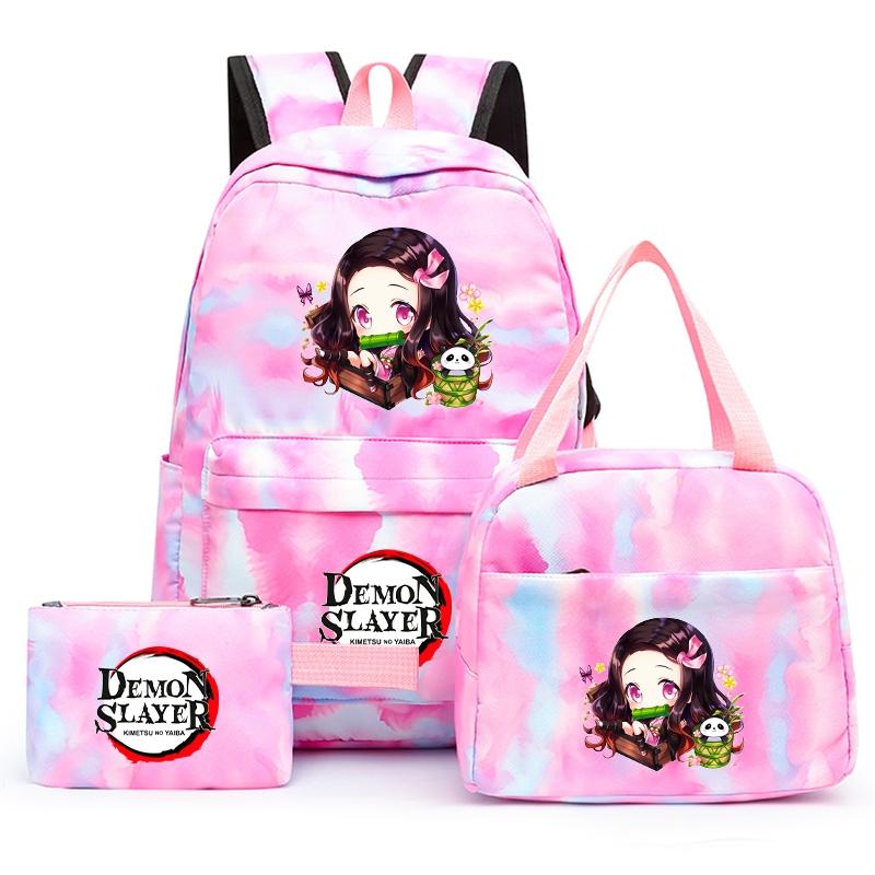 3ks/set Anime Demon Slayer Batoh pro dívky Chlapci Back To School Bag with Lunch Bag Student Bookbag Muži Ženy Cestovní taška Mochil