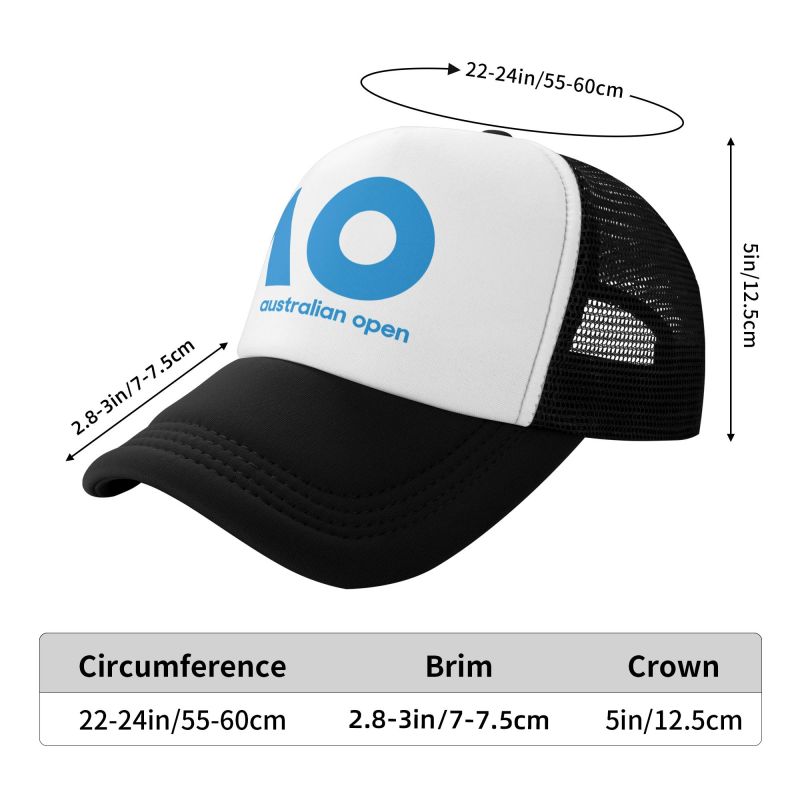 Cappellino da Baseball in Rete AO Australian Open Estivo Traspirante Visiera Parasole Cappelli Unisex Regolabile Snapback Cappelli da Trucker