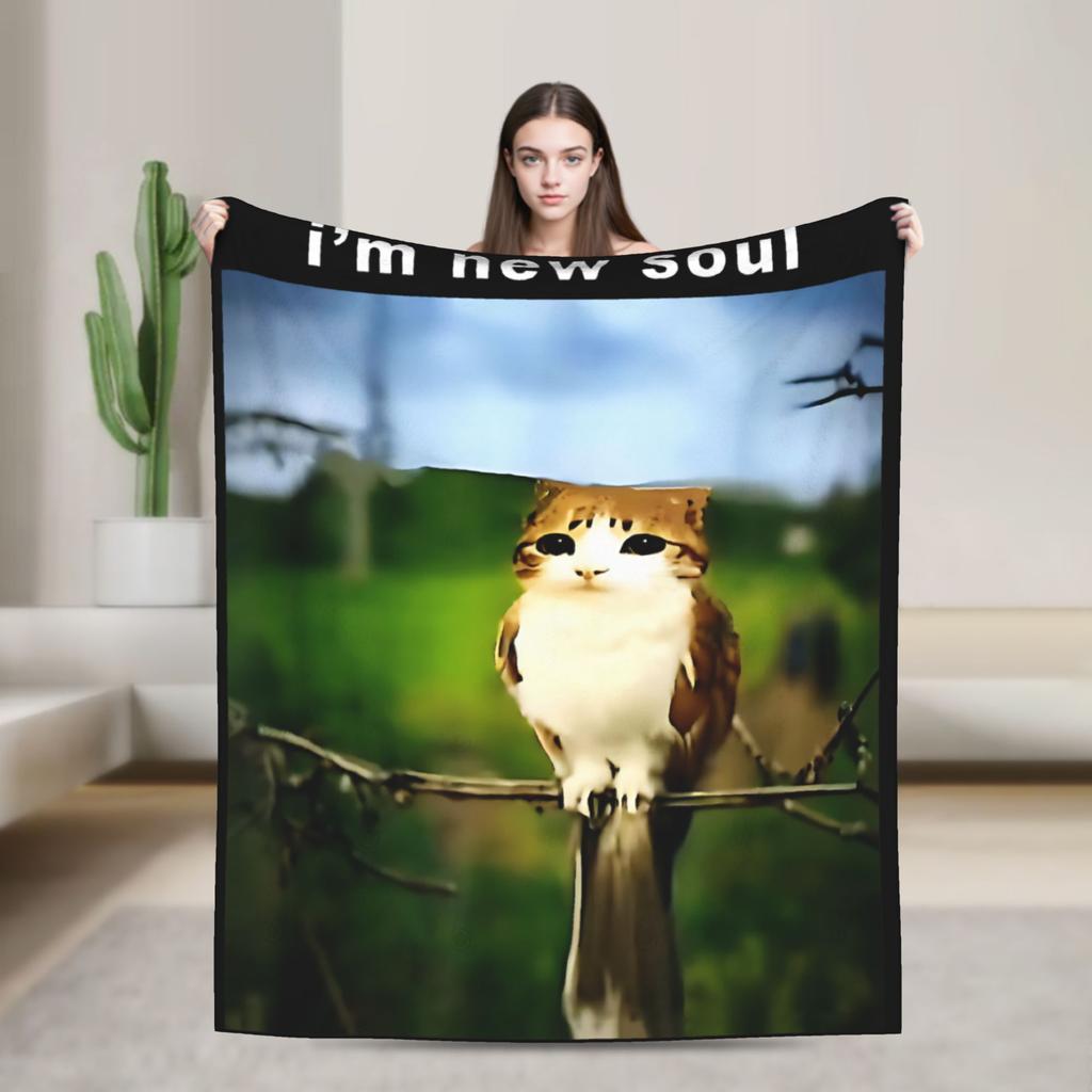 Hello Meowl CatOwl  Blanket Flannel Decoration  Multi-function Ultra-Soft Throw Blankets for Bed Couch Bedding Throws