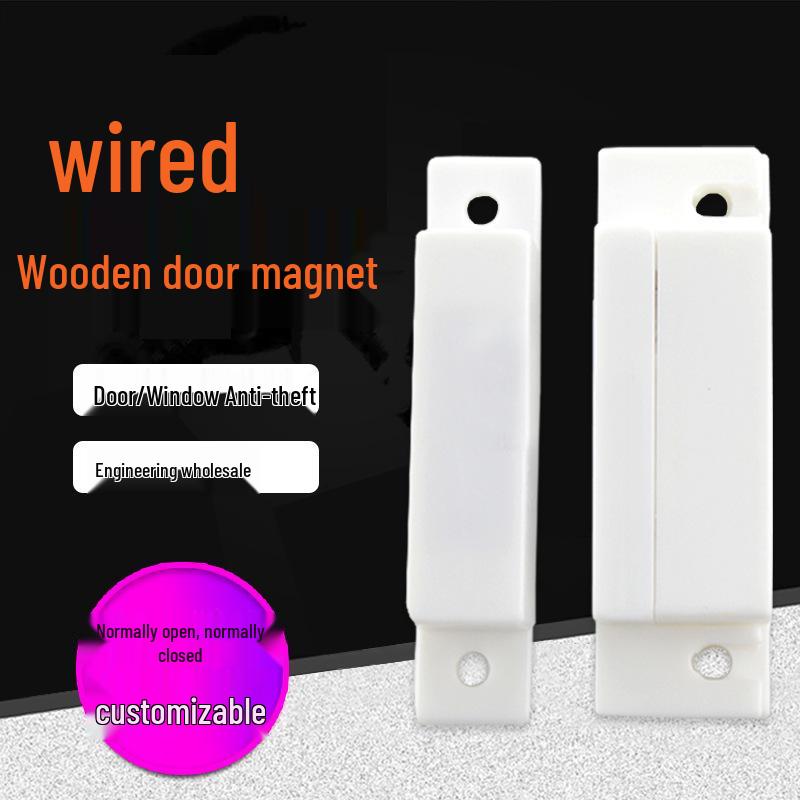 Magnetic Wired Door & Window Alarm with Adhesive, Selectable Normally Open/Closed, Anti-theft Wood Detector. No