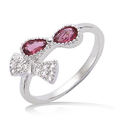 Silver Ring 'Romantic Knot' White Ruby (rhodium) - 15x10 Mm