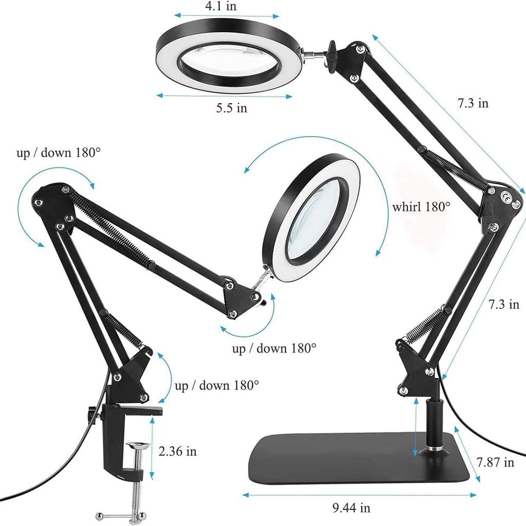 LED Magnifying Desk Lamp for Welding, Tattooing, Nail Care, and Eye Protection