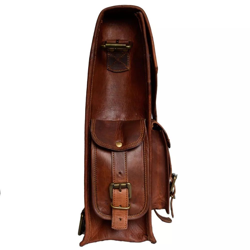 Classic Premium Genuine Brown Handmade Goat Leather Men's Satchel Messenger Bag