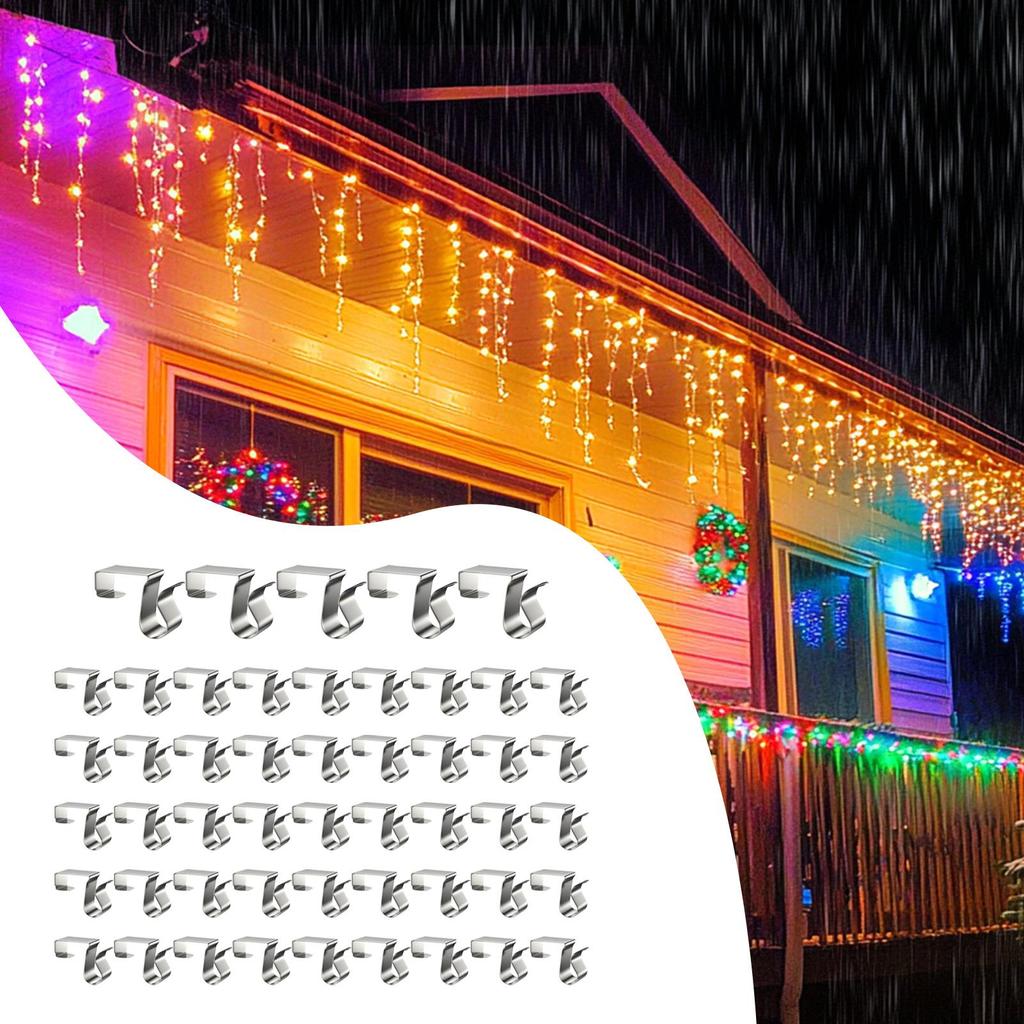Christmas Light Clips Waterproof Metal Hooks 50 Pieces Seasonal Rope Gutter Hooks For Lantern LED Strips Banner Sign Party