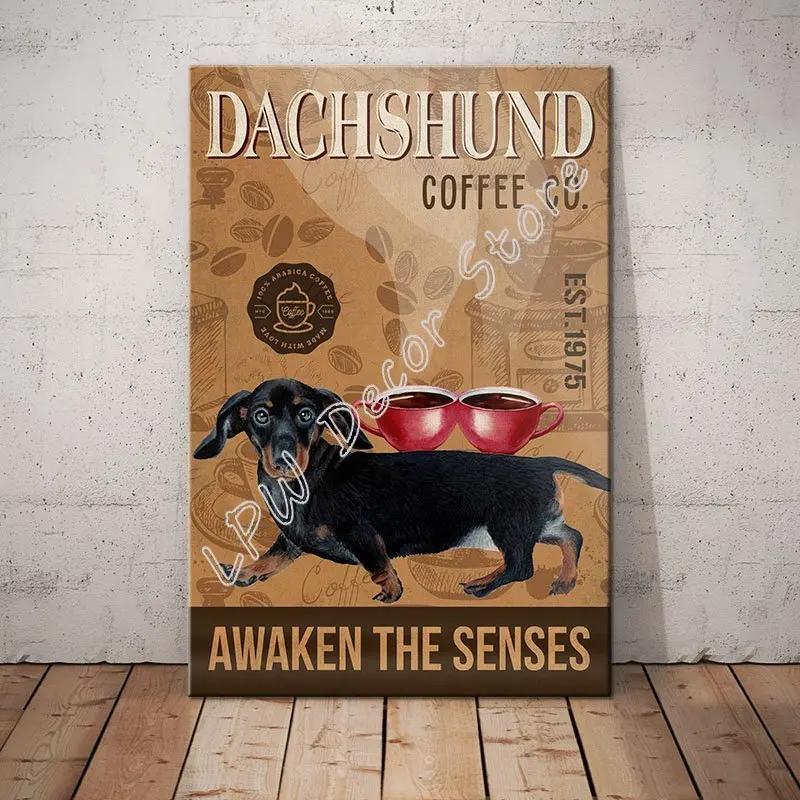 Dachshund Tin Metal Sign Coffee Poster Gift Wall Art for Cafe Kitchen Coffee Corner Coffee Pot for Men Women Xmas Gift 8x12inch