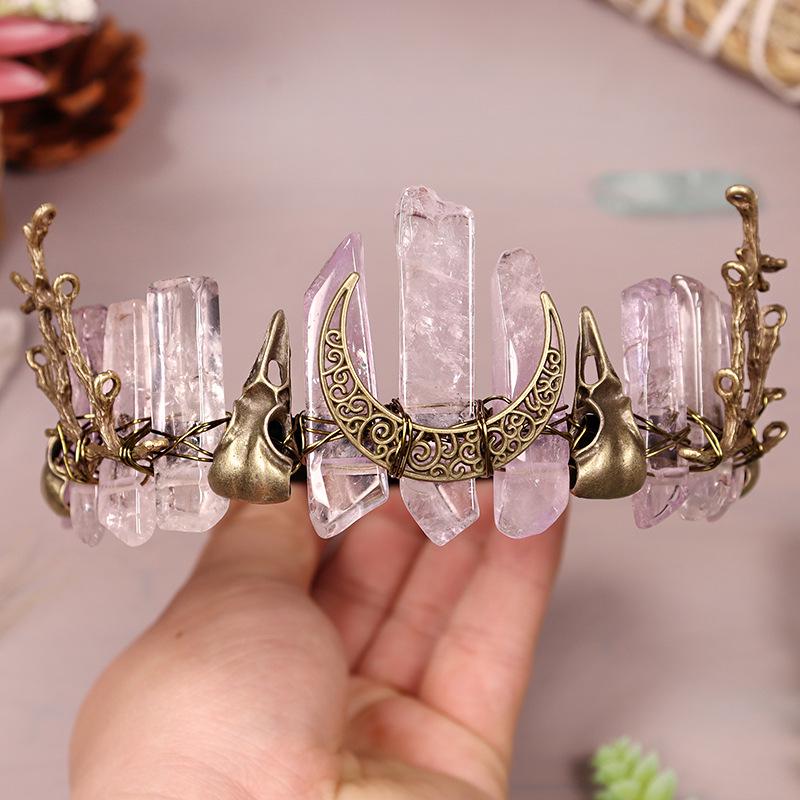 Viking Raven Bronze Crystal Crown Headband for Halloween