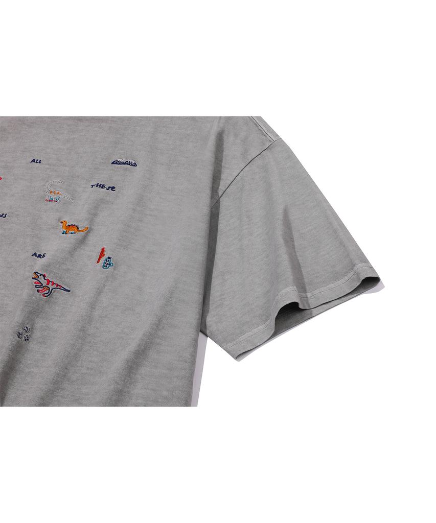 CPGN STUDIO Dino Stitch Embroidered Pigment Short Sleeve T-Shirt Ghost Grey
