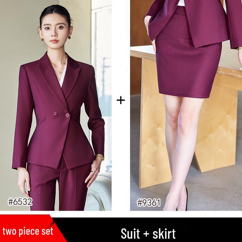Yumeiya Elegant Professional Suit Set - Spring Thick Style Waist-Slimming Long-Sleeved Workwear Uniform.