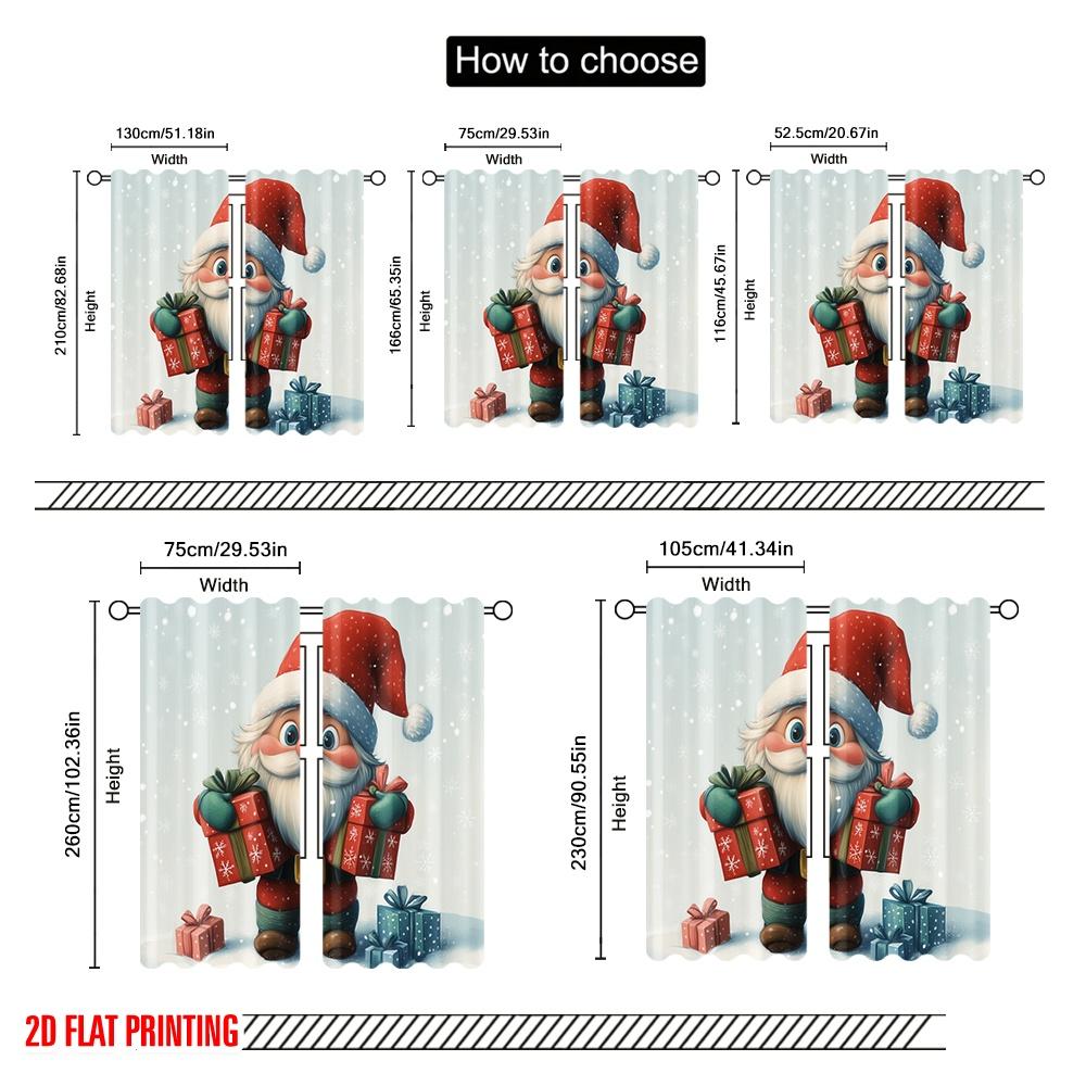 2pcs,2D Plane Printing Pattern Curtains Cute Santa Claus Presents Snow (3) Polyester Fabric (without Rod) Decorations Inside Use