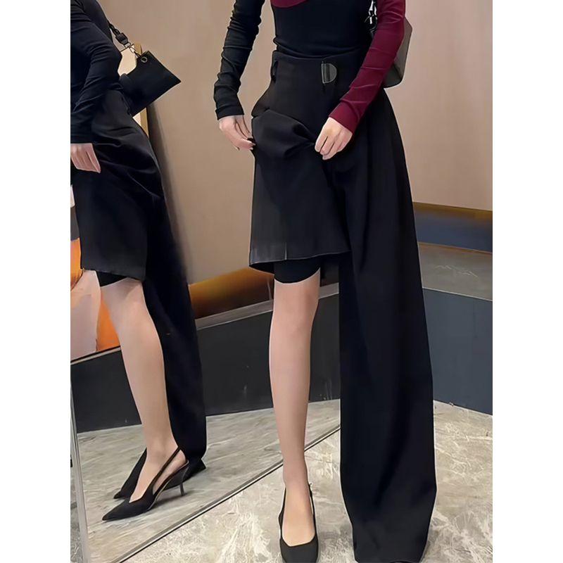 Summer Cool New Trendy Black Thin Loose Wide-Leg Pants for Women, High-End Versatile Casual Pants