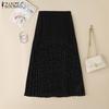 ZANZEA Women Elastic Waist Front Lace Patchwork Casual Pleated Skirts