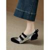Sheepskin version retro style color matching casual round head light mouth Mary Jane shoes women's commuter flat shoes