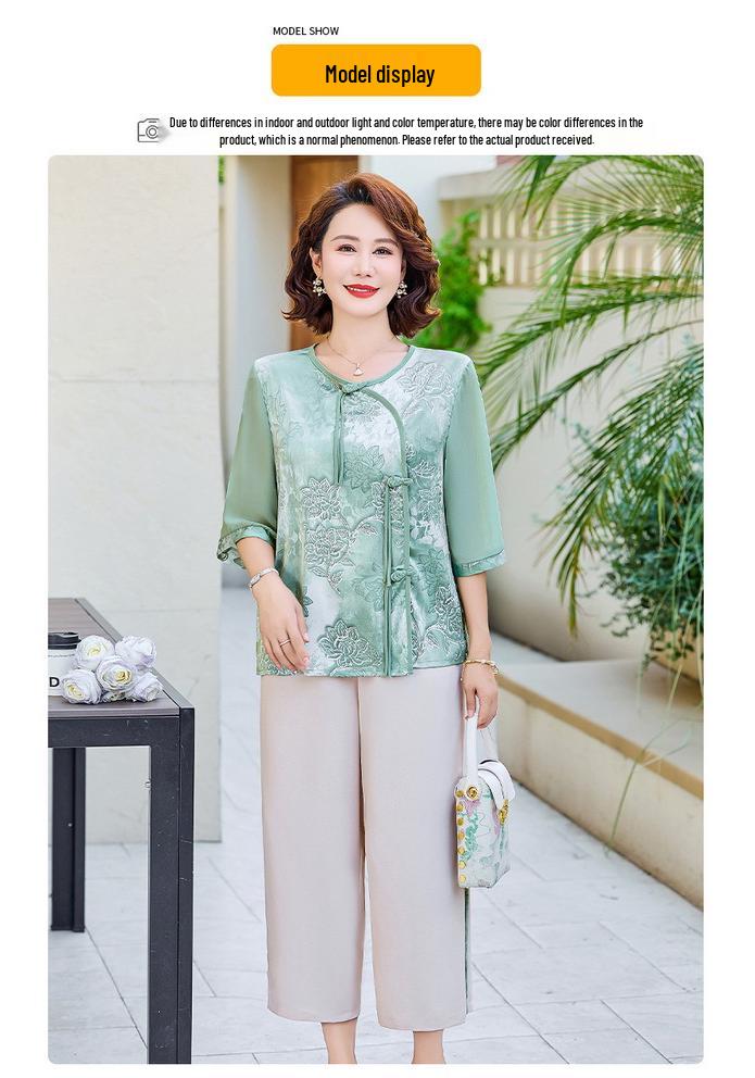 Mom's Stylish 2026 Chinese-Style Short-Sleeve Two-Piece Set for 50+ Women