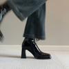 Patent Leather Thick-soled High-heeled Shorty Le Short Boots Women's British Wind Waterproof Table Square Head Rear Zipper Thin Boots