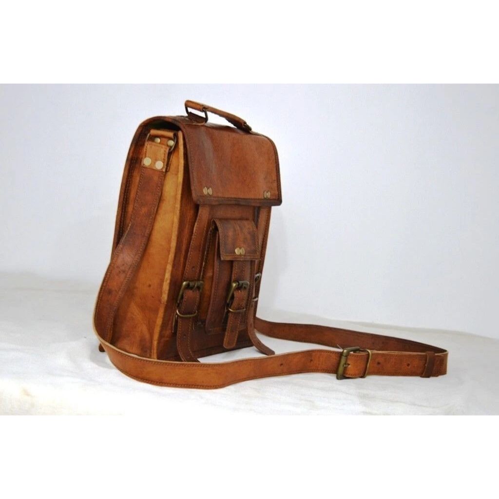 Leather Goat Vintage Messenger Bag Brown Men's Genuine Satchel Real Laptop New
