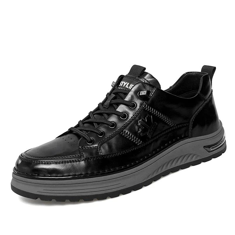 Quality Men's Cow Leather Casual Shoes 2025 Thick Soled Oxford Shoes Fashion New Men's Height Increasing British Style Shoes