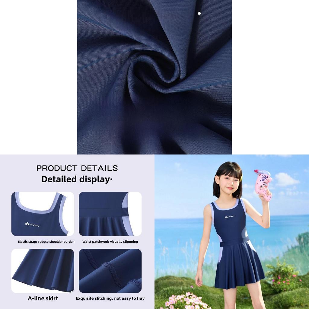 Childrens Swimsuit Girl Onepiece Sunscreen Dress With Detachable Bra For Water Sports