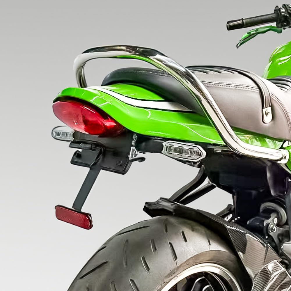 KAWASAKI Kompatibel Kawasaki Z900RS/CAFE Aluminium Kennzeichenhalter-Entfernungs-Kit mit LED-Kennzeichenbeleuchtung, Schwarz, MADMAX Design, Heckverkleidung, Kennzeichenhalter L