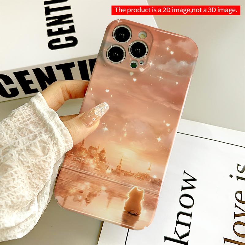 2DFlat Golden Sunset Cityscape with Cat Reflection All inclusive film hard iPhone case, compatible with iPhone 18 Pro Max 17 16 15 14 13 12 11