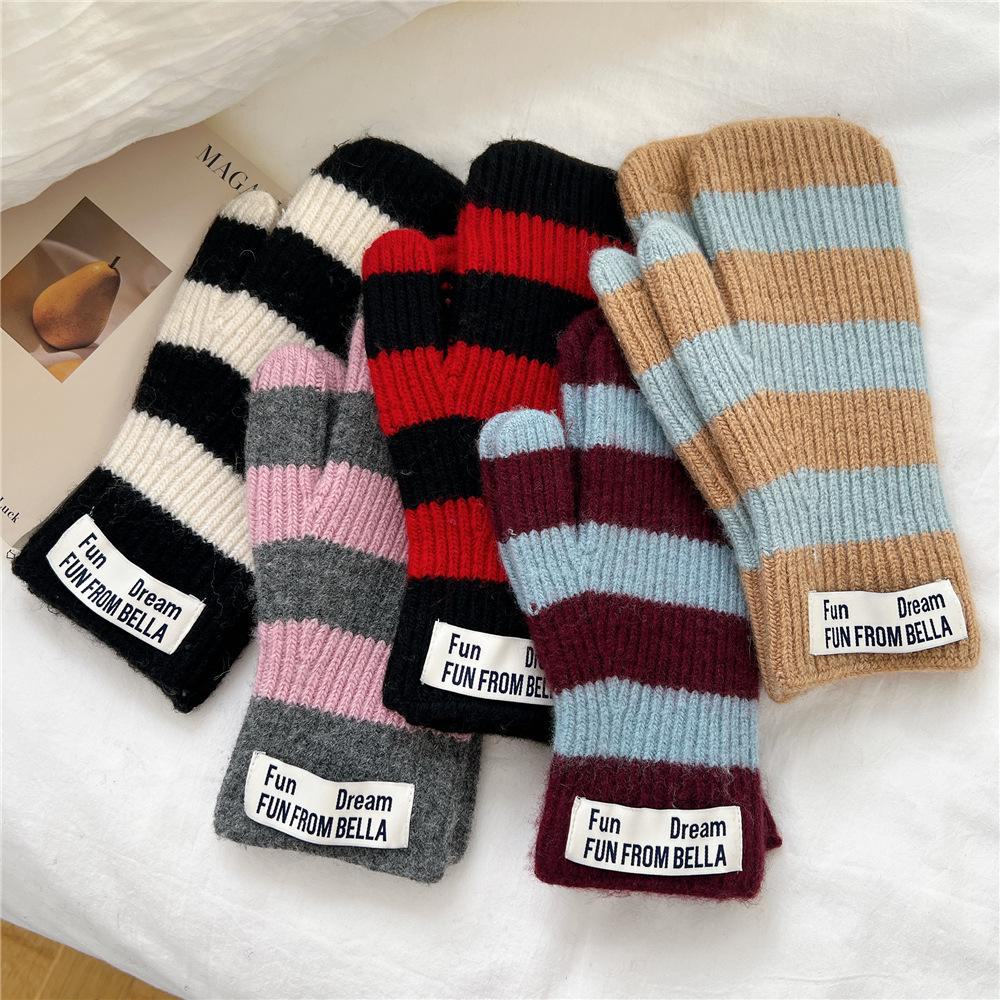Winter Warme Gestreifte Fingerlose Wollhandschuhe für Frauen, Männer, Studenten und Paare