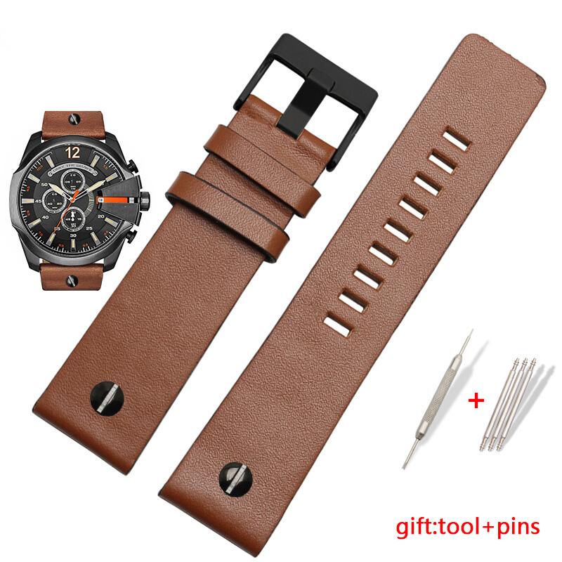 Genuine leather watchband For Diesel DZ4343/4405/7257/4423/1657 watchband 22 24 26 28 30 32 34mm cow leather with rivet straps