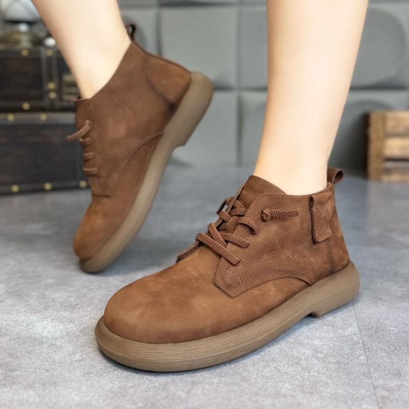 

High Quality Suede Brand Ankle Boots Women Vintage Lace-Up Sewing Designer Boots Comfortable Non-Slip Platform Women s Boots 44
