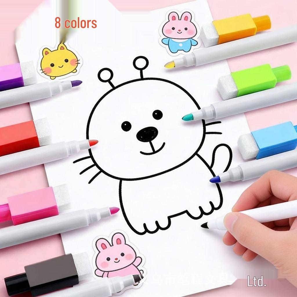 Magnetic Erasable Whiteboard Marker Pens for Kids and Teachers - Water-Based, Black with Brush, Easy to Erase