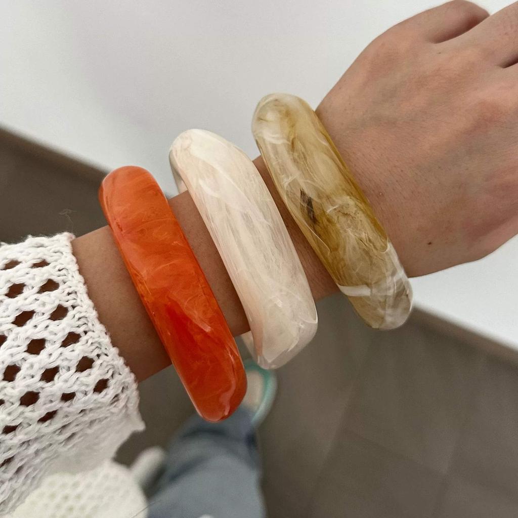 Boho Brown Irregular Acrylic Resin Chunky Bangles for Women on Hand Goth Geometric Charm Bracelets Couple Jewelry Gift