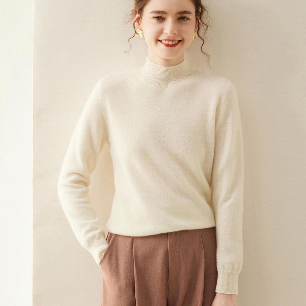Women's Cashmere Half-High Neck Loose Knit Shirt - Soft Warm Style for Autumn/Winter