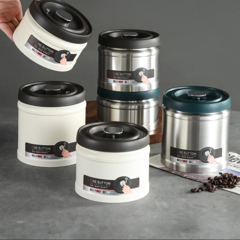 750/1100/1600ML Vacuum Sealed Jugs Coffee Beans Stainless Steel Grain Tea Nut Keep Fresh Airtight Jar Kitchen Storage Containers