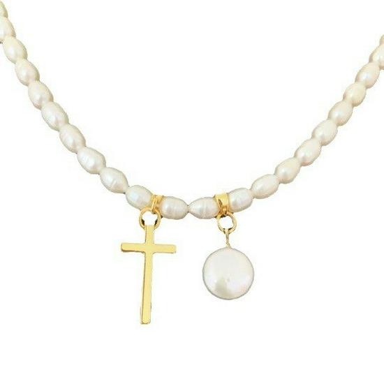 

Нишевое трендовое ожерелье-крест из натурального пресноводного жемчуга в стиле Ins с французской ретро-ключичной цепочкой