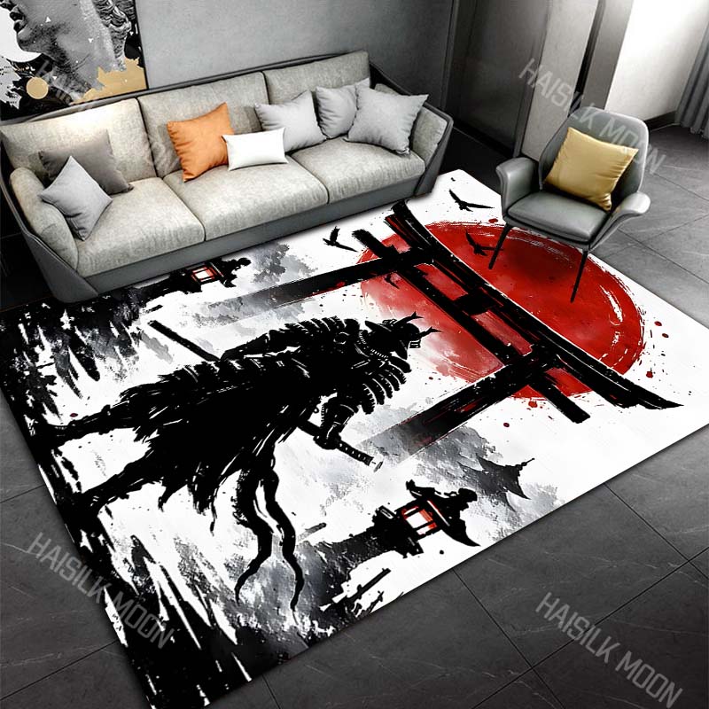 

Samurai silhouette with red sun Print Carpet Rug for Living Room Bedroom Sofa Doormat Home Decor Non-slip Floor Mat 40x60cm