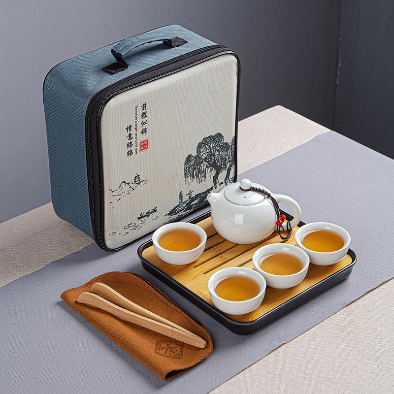 Travel tea set, Dingyao Kung Fu ceramics, one pot and four cups