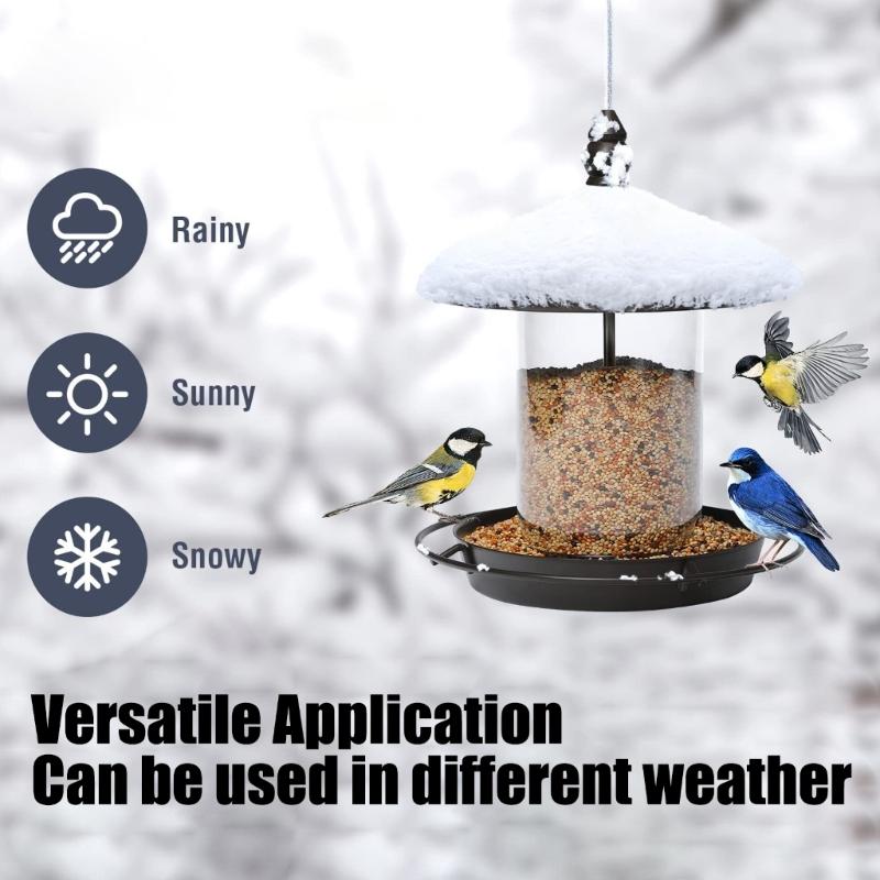 Iron Bird Feeder for Outdoor Garden Wild Bird Observation Hanging Feeder with Roof for Safe Backyard Bird Feeding Sation