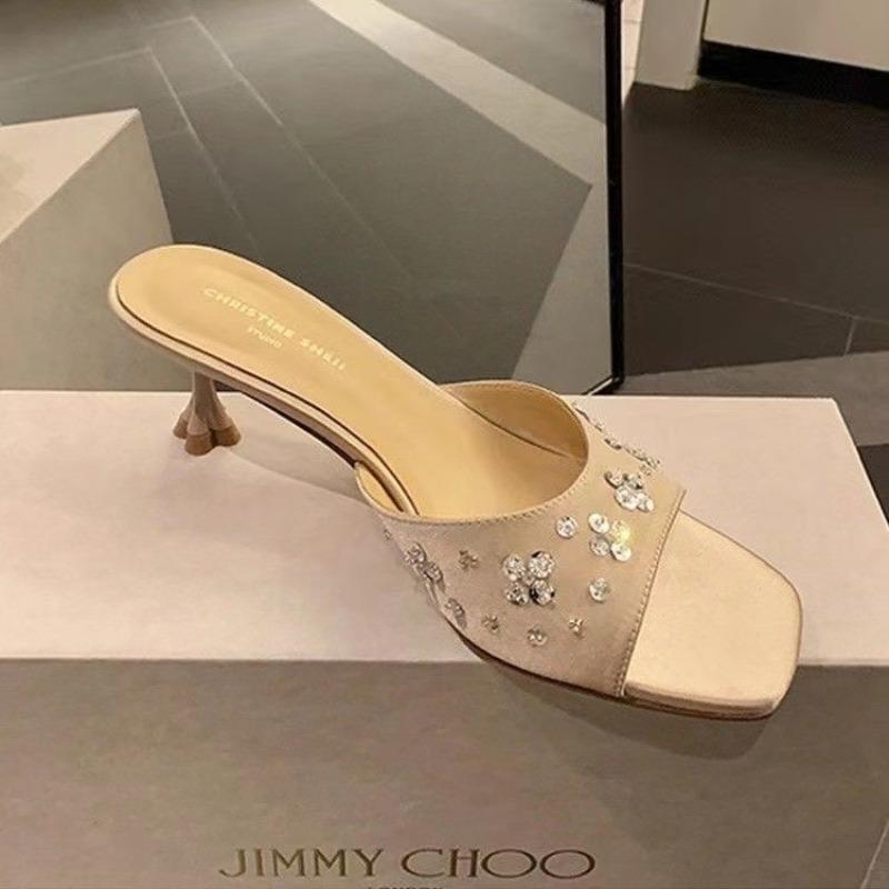 Fashion 2025 Summer Open Toe Women's Slippers Fashion Outdoor Dress New Crystal Sequins Best Seller Non-Slip Versatile Heels Women