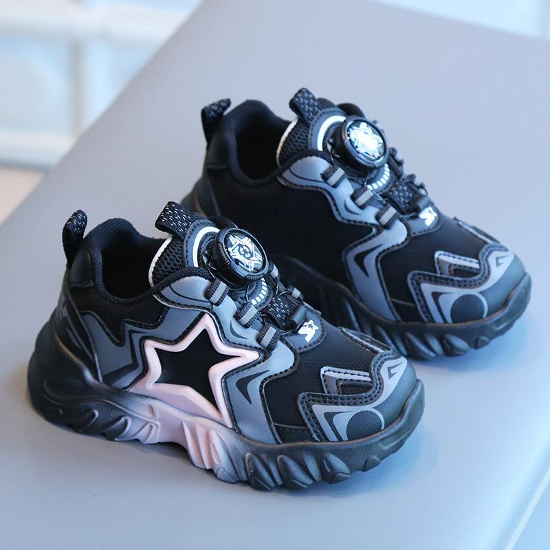 Children's Sports Shoes Spring and Autumn Boys' Dad Shoes Rotating Button Girls' Casual Shoes Internet Famous Soft Soled Baby Shoes